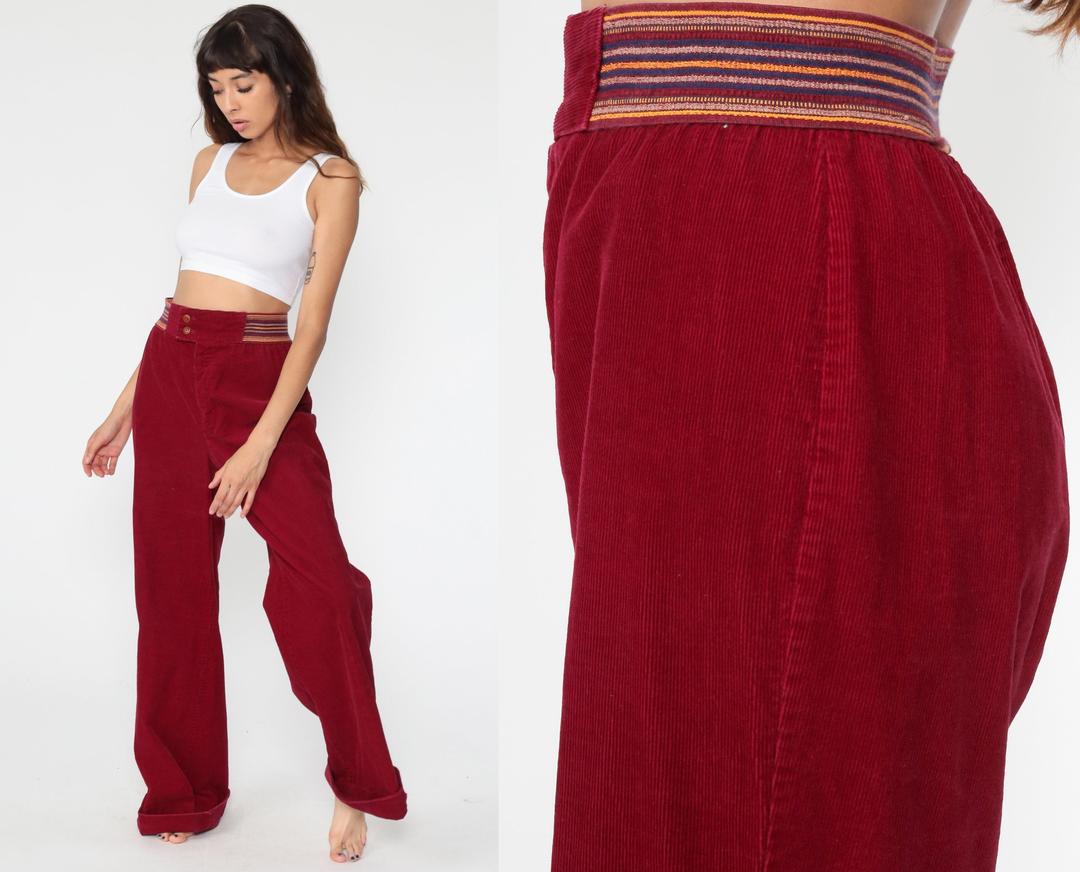 Corduroy BELL BOTTOM Pants 70s Wrangler Hippie Red High Waisted | Shop ...