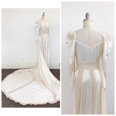 knee length dresses for ladies 1940s Vintage Ivory Wedding Dress with Long Train