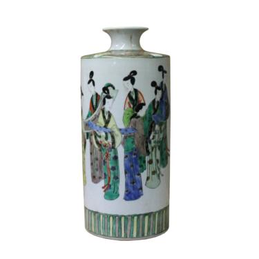 Chinese Distressed White Porcelain Ladies People Scenery Vase ws1089E 