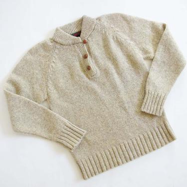 Vintage 80s Oatmeal Wool Sweater S - Beige Cream Marled Knit Pullover Jumper - Minimalist Wool Sweater - Camp Fall Winter Cozy Knit Sweater 