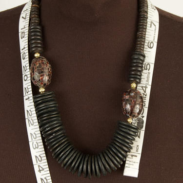 Primitive Wood and Shell Bead Necklace 