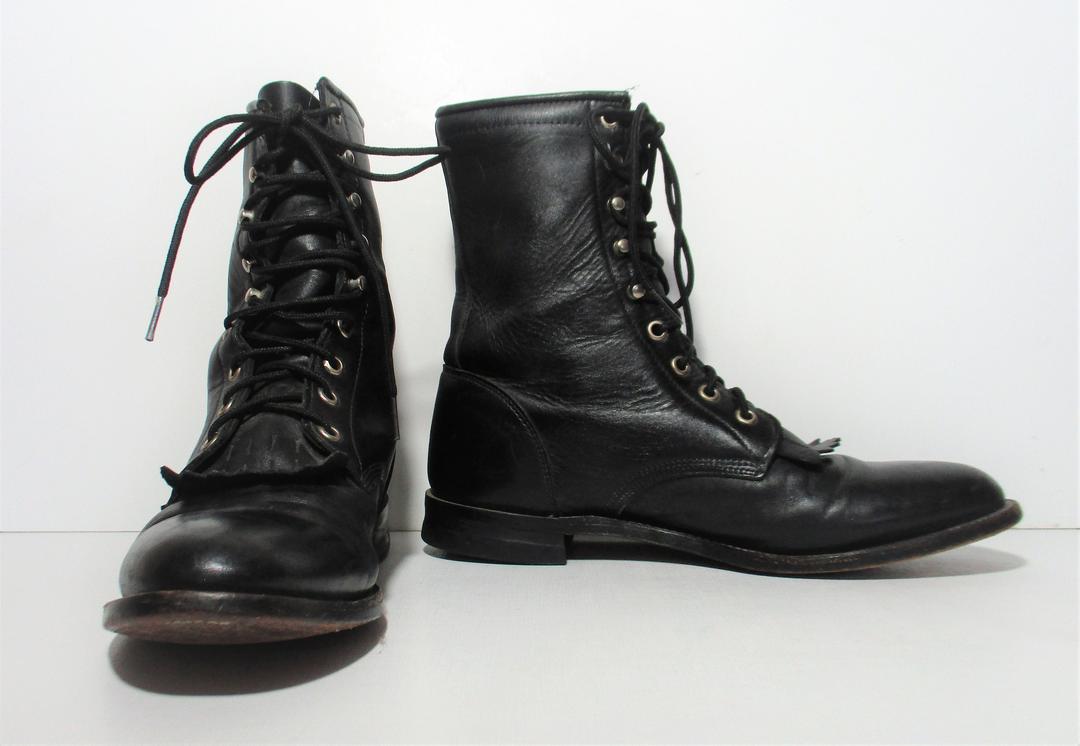Vintage 1980s Justin Kiltie Roper Black Leather Boots, Size 8 1/2B ...