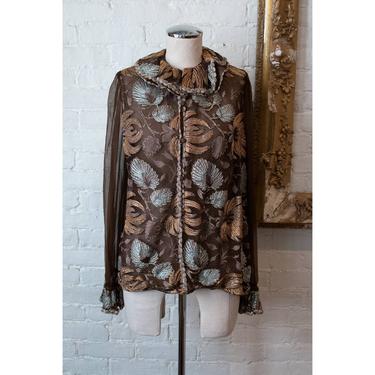 1980's | Adolfo | Vintage Ornate Silk Blouse 