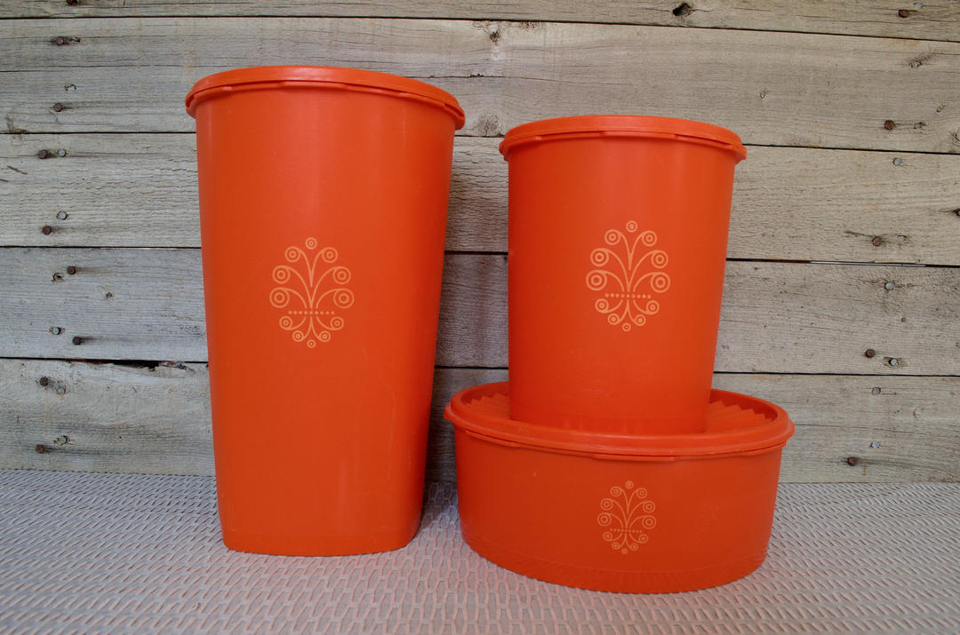 Harvest Orange Mid Mod Tupperware Canister Set -   Tupperware canisters,  Tupperware, Vintage tupperware