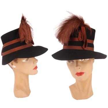 40s STETSON womens hat / vintage 1940s felt feather plume tilt cocktail fedora rare 1930s 