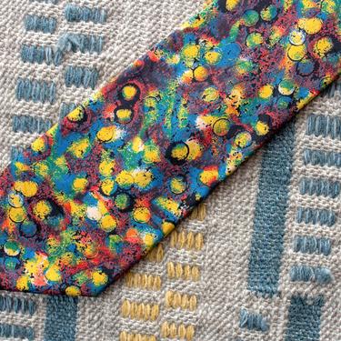 Vintage 1980s Wide Silk Tie - Colorful Abstract Pattern Italian Silk Funky Necktie 