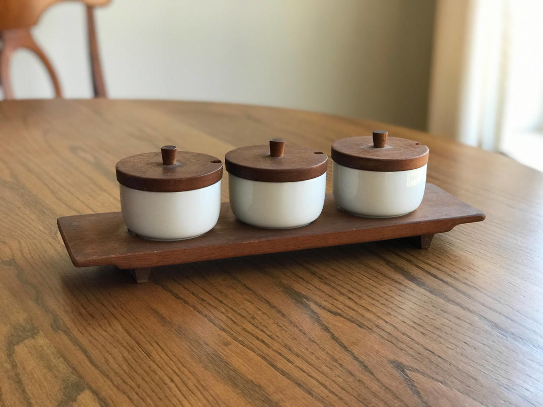 Japanese Teak Condiment Jars with Caddy North Fork Vintage Kennesaw, GA