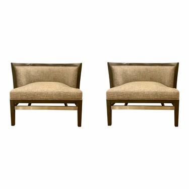 Currey & Co. Modern Gray and Beige Tweed Hugo Earth Lounge Chairs - a Pair