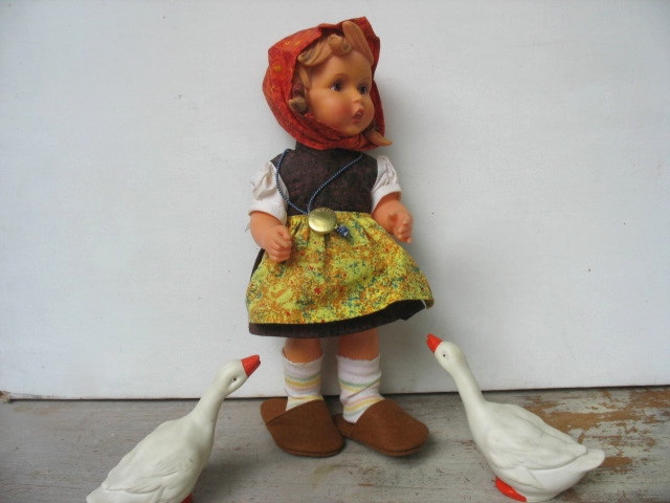 Vintage Goebel Girl With Geese Doll, Hummel Girl Doll With Geese, Molded Vinyl German Doll by from of Atlanta, GA | ATTIC