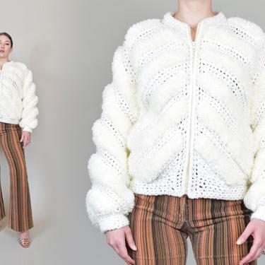 1970's Shaggy Knit Jacket | 1970's Puffy Knit Jacket | Shaggy Knit Sweater 