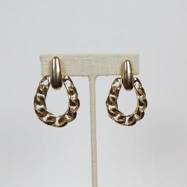 Vintage 1970s Trifari gold door knocker clip on statement earrings 
