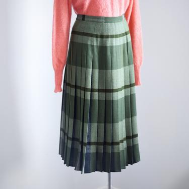 1950s Green Aljean Reversible Pleated Skirt - M/L 