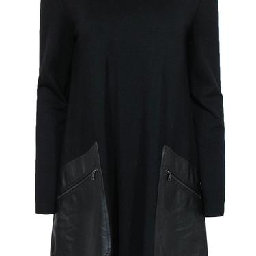 BCBG Max Azria - Black Long Sleeve Shift Dress w/ Faux Leather Pockets Sz S