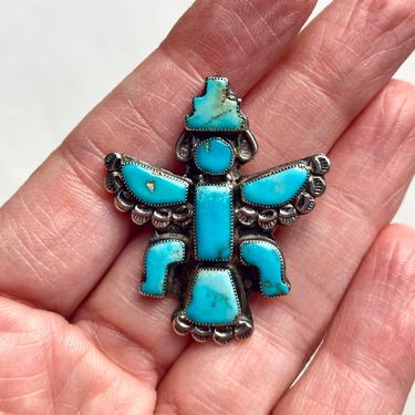 Vintage Zuni Sterling Silver Turquoise Knifewing Brooch Pin 7.8g 