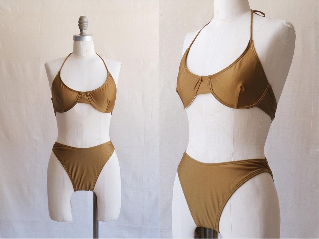 Vintage 90s Olive Green Fredericks of Hollywood Bikini/ 1990s Underwire |  Bottle of Bread | Baltimore, MD