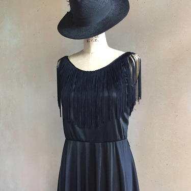 Vintage 70s Sheer Fringe Slip Dress with High Side Slits 
