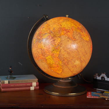 1940s Illuminated World Globe 12&amp;quot; Vintage Lighted Glass World Globe 