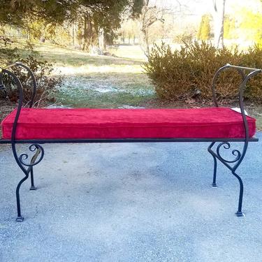 Vintage Modernist Regency Iron & Brass Bench