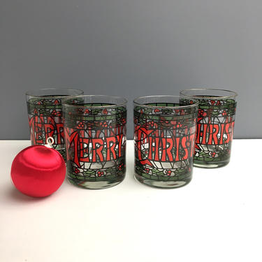 NIKKO CHRISTMAS HAPPY HOLIDAYS GLASSWARE 4 -14 OZ DOUBLE OLD FASHION  GLASSES