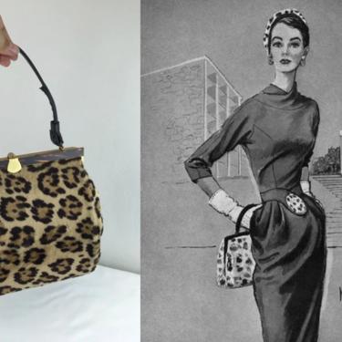A Total City Sort of Gal - Vintage 1950s 1960s Faux Leopard Fur &amp; Tortoise Purse Handbag 