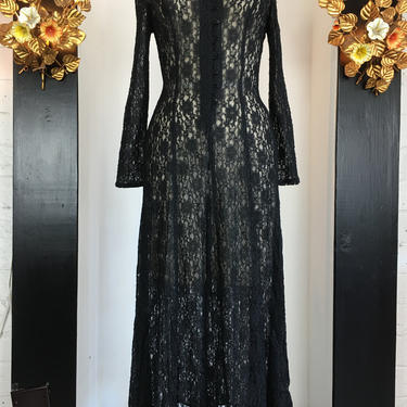 fitted lace wedding dress Vintage 80s Western Chambray Concho Maxi Dress main image 1