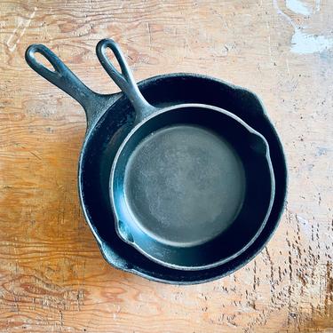 Set of Two Cast Iron Pans | Cast Iron Skillets | Cast Iron Cookware | Camp Pan | Frying Pans | Vintage Heavy Duty Industrial 