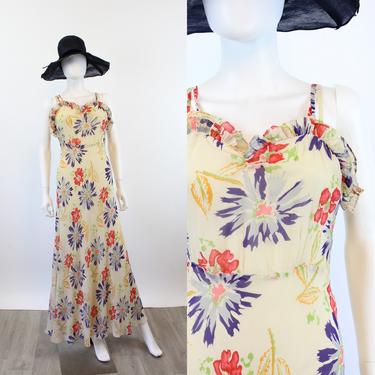 1930s silk FLORAL triple strap dress gown xs | new summer 
