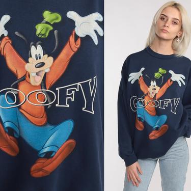 Disney Goofy Sweatshirt -- 90s Disney Top Sweater Goofy 1990s Graphic Cartoon Kawaii Streetwear Navy Disneyland Sweatshirt Medium 