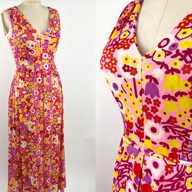 Vintage 1960s Tulip Print Palazzo Jumpsuit, Spring Florals Print Jumpsuit, Vintage Flower Print, Psychedelic Groovy, Size Small, Waist: 27" by Mo