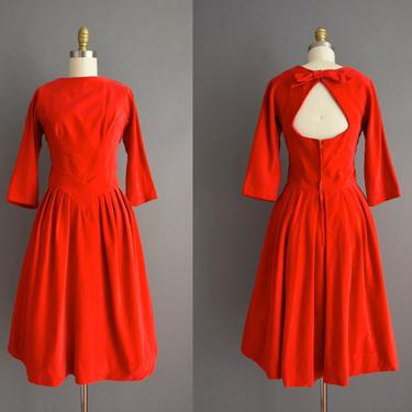 vintage 1950s dress | Gorgeous Candy Apple Red Velvet Christmas Full Skirt Party Dress | Small | 50s vintage dress 