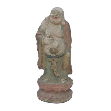 Chinese Rustic Distressed Wood Standing Happy Laughing Buddha Statue ws1572E 