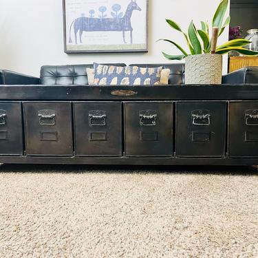 Long Black Metal Locker Cabinet | Metal Bench with Storage | Industrial Coffee Table | Metal Drawers | Office Storage | End of Bed Bench 