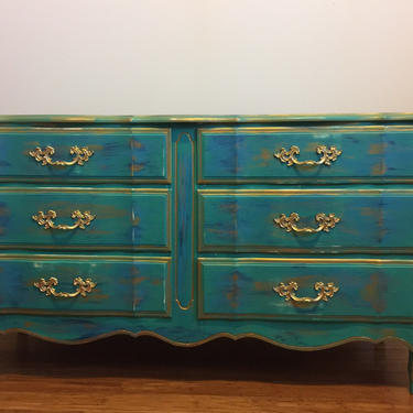 SOLD- 1960's French Provincial  Turquoise Dresser/buffet sideboard 