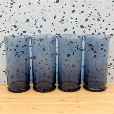 Vintage 1970s Blue Smoke Glass Drinking Glasses - Libbey Glass Tall Tumbler Glasses - Set/4 