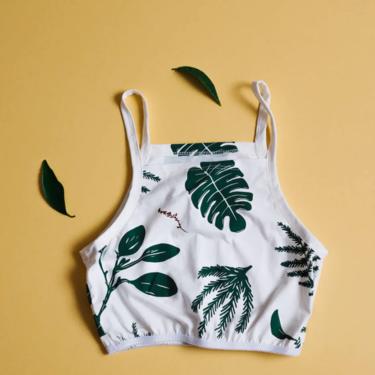 Women's Tank Bra, Organic Underwear Set, Natural Lingerie, Womens bralette, T-shirt Bra, Plants Pattern, Monstera Plant Print, Bralette Top 