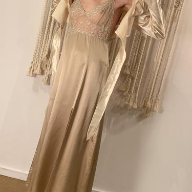 Taupe Silk and Lace Gown