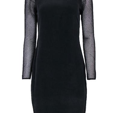 L’Agence - Black Suede Textured Silk Dress w/ Mesh Sleeves Sz M