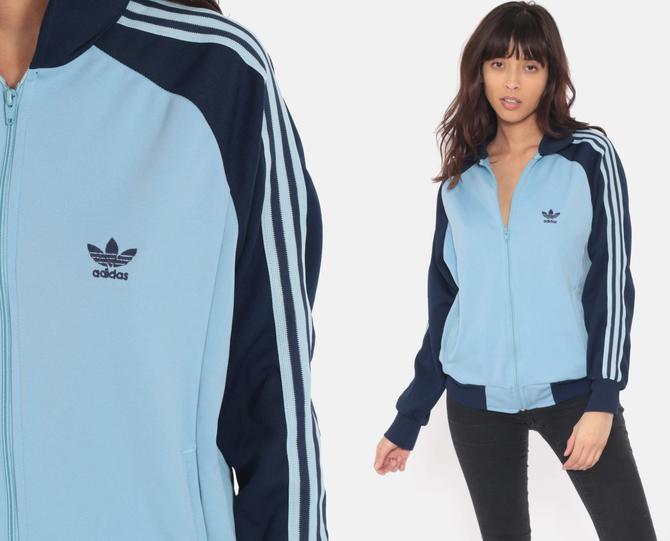Adidas Track Jacket Zip Up Jacket 80s Baby Blue Streetwear Retro Sports 90s Striped Vintage Old School Medium By Shopexile From Shop Exile Of Los Angeles Ca Attic
