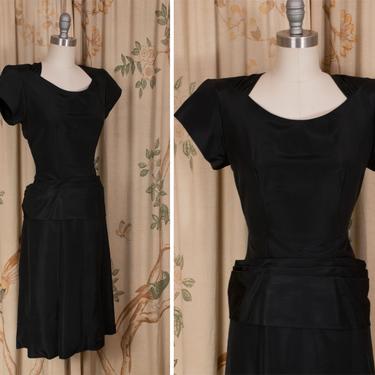 1940s Dress - The Valentina Dress - Dramatic Vintage 40s Faille Cocktail Dress with Massive Shoulders and Hip Detail 