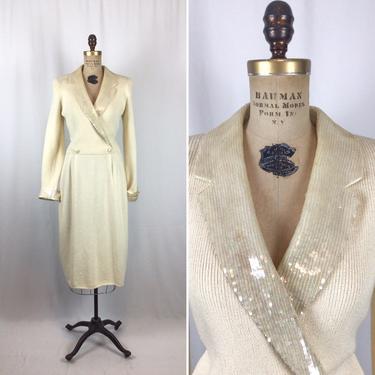 Vintage 80s dress | Vintage winter white sequins party dress | 1980s St John evening cocktail dress 