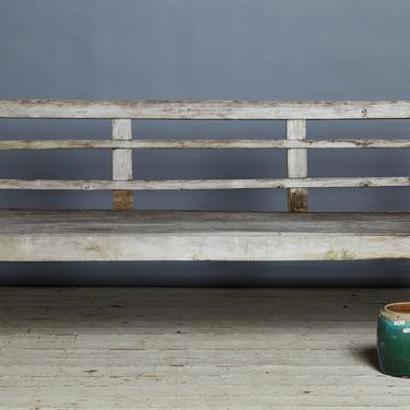 Simple Weathered Dutch Colonial Teak Bench with a Sunbrella Cushion