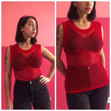 Small 90s red mesh tank top by LostGirlsVtg