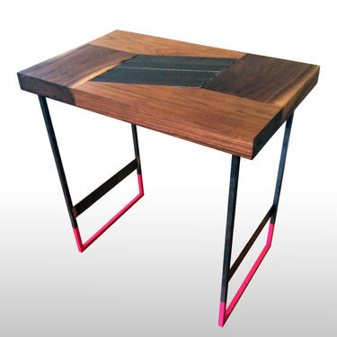 Walnut Side Table with Metal Inlay, Modern End Table, Industrial Accent Table, Apartment Living, Small Unique Table, Contemporary Furniture 