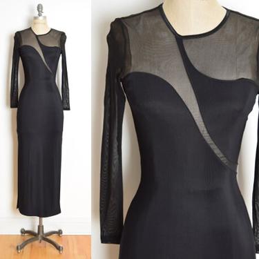 vintage early 90s dress black mesh cutout swirl cocktail party long maxi XS S clothing 