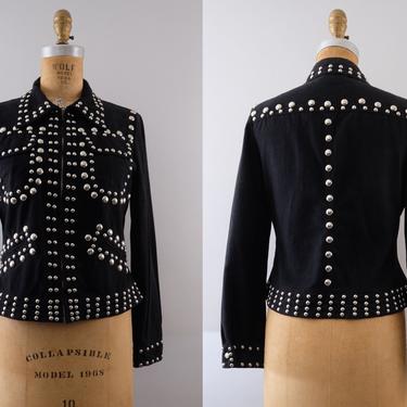 Original Roncelli Jacket Vintage 60s 70s Black Studded Motorcycle Jacket Small Medium Kate Moss 