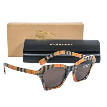 Burberry - Tan Tartan Print Square Sunglasses