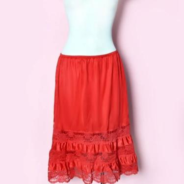 Vintage Red Petticoat Slip Skirt, Lace, Half Slip Medium 1970's 
