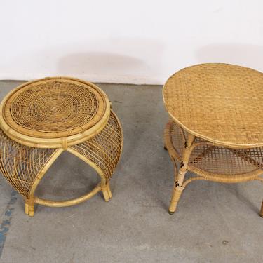 Pair of Mid Century Modern Rattan End Tables 