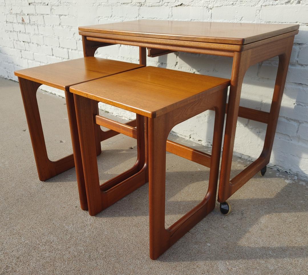 Mid Century English Modern Teak Flip Top Nesting Tables by Vintage