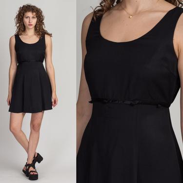 90s Black Satin Trim Sleeveless Mini Dress - Large | Vintage All That Jazz Little Black Dress 